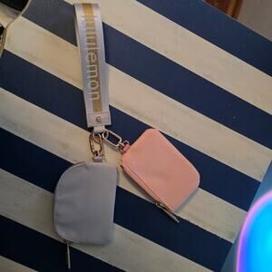 Lululemon Keychain Pouch Set Pink Gray Gold Coin Purse Wristlet Mini Wallet